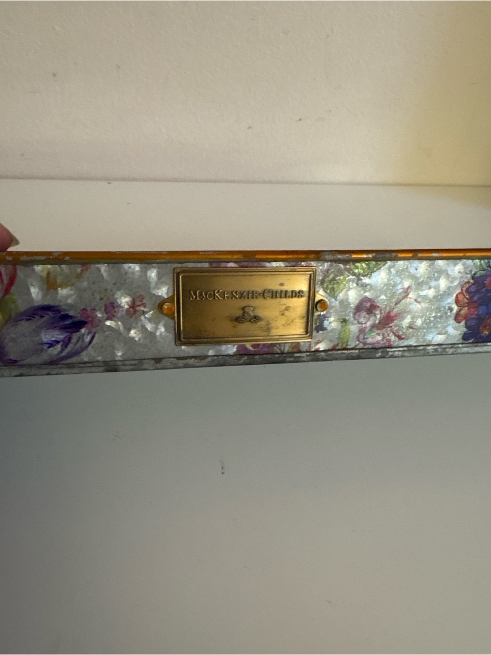 Mackenzie-Childs Floral Galvanized Tray - Silver and Purple
